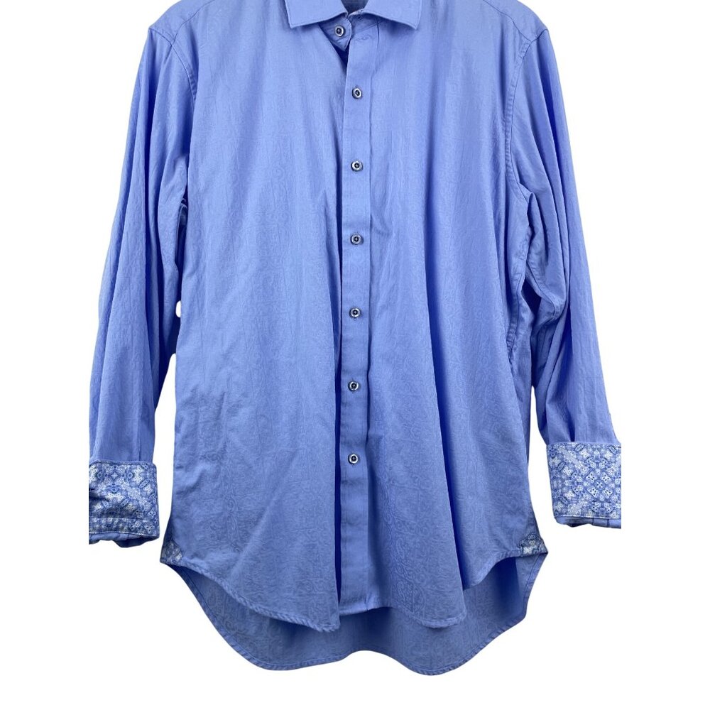 Robert Graham Men's Large Classic Fit Contrast Cuff Button Up Shirt Light Blue - Picture 3 of 8